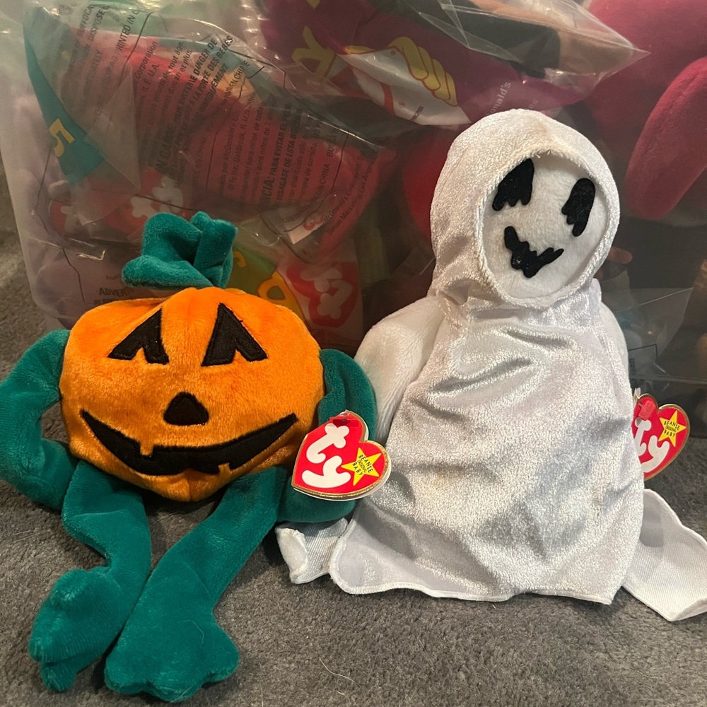 90s Halloween Pumpkin and Ghost Kids beanie babies set